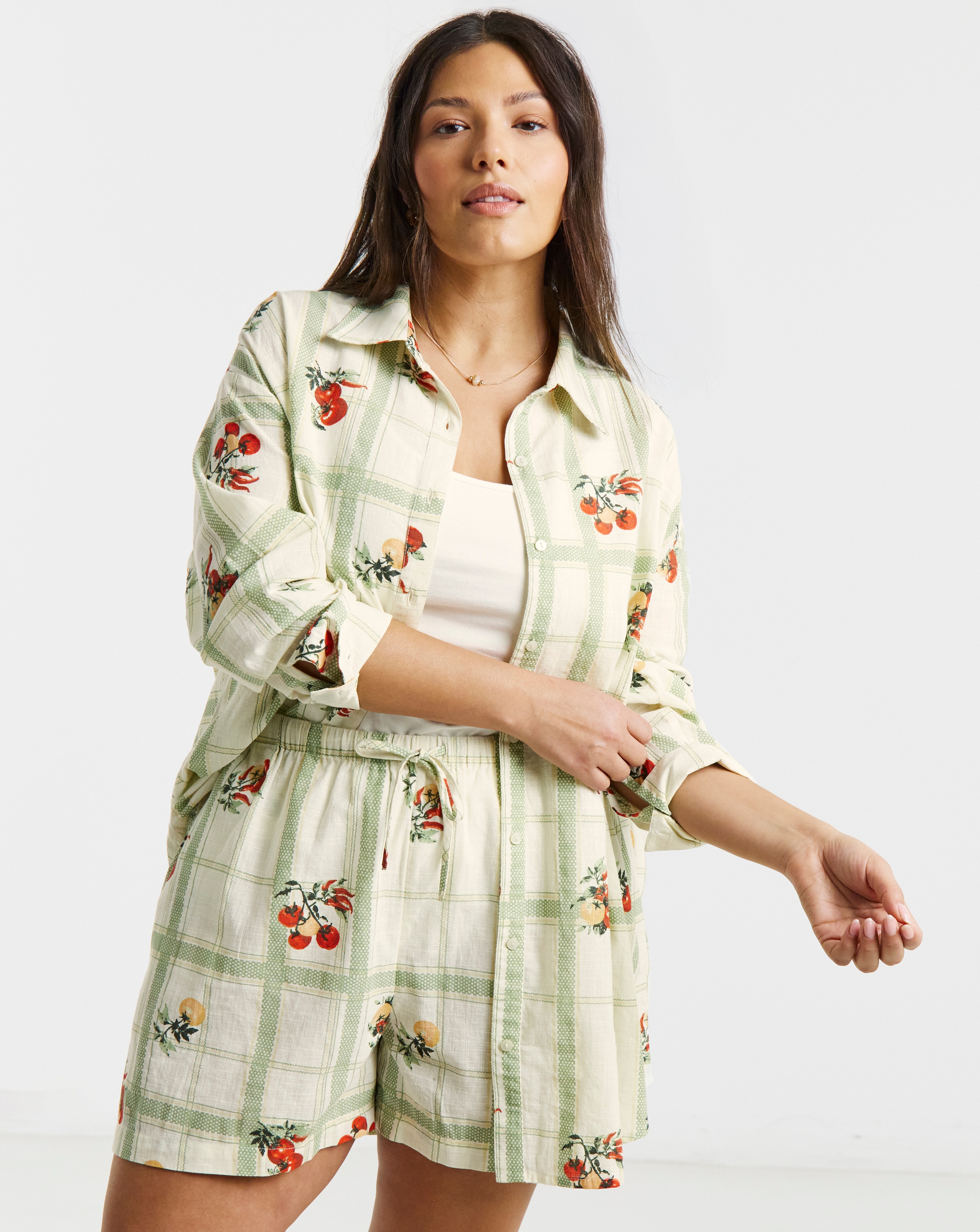 New In - Simply Be Fruit Print Check Short