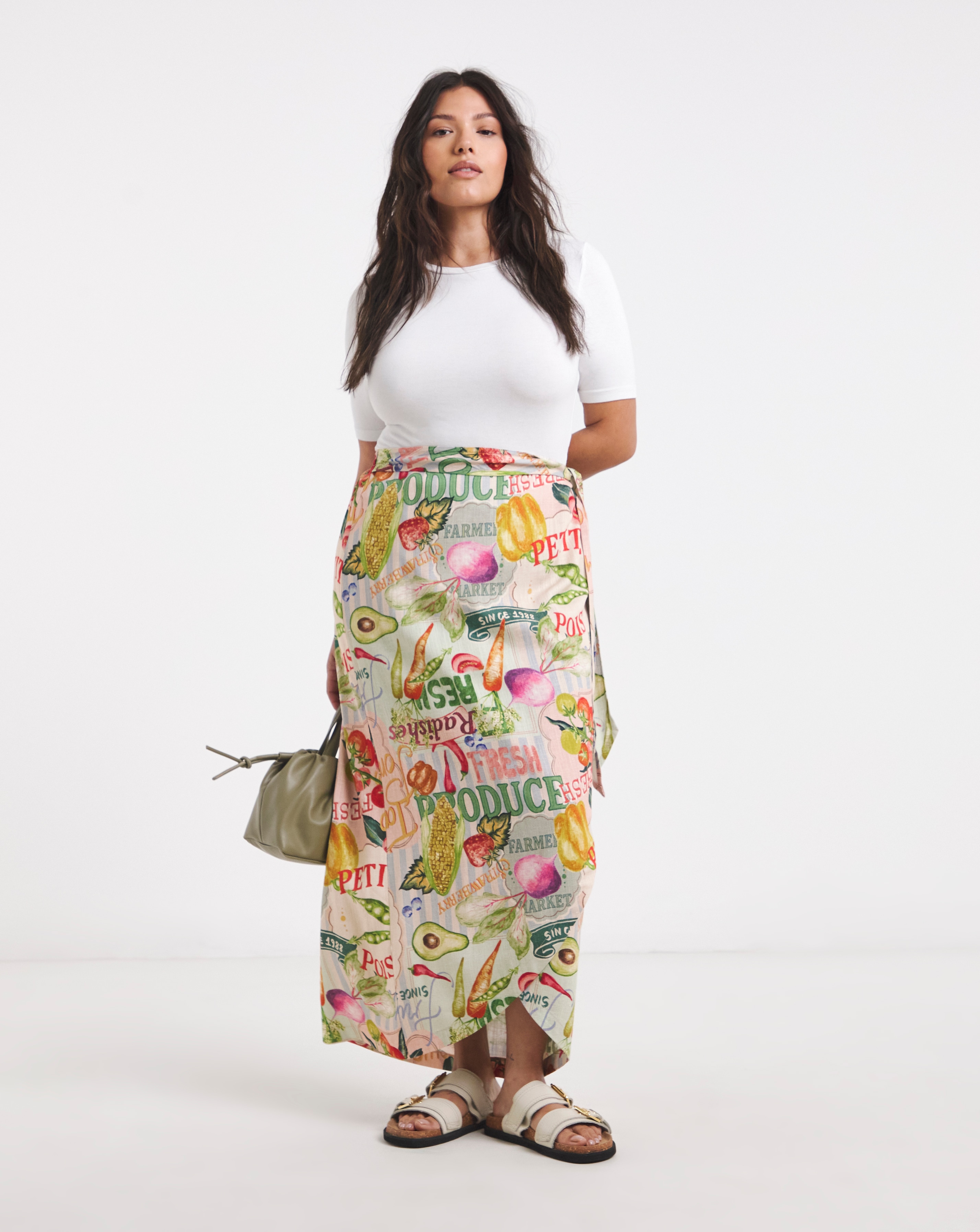 New In - Simply Be Post Card Print Linen Skirt