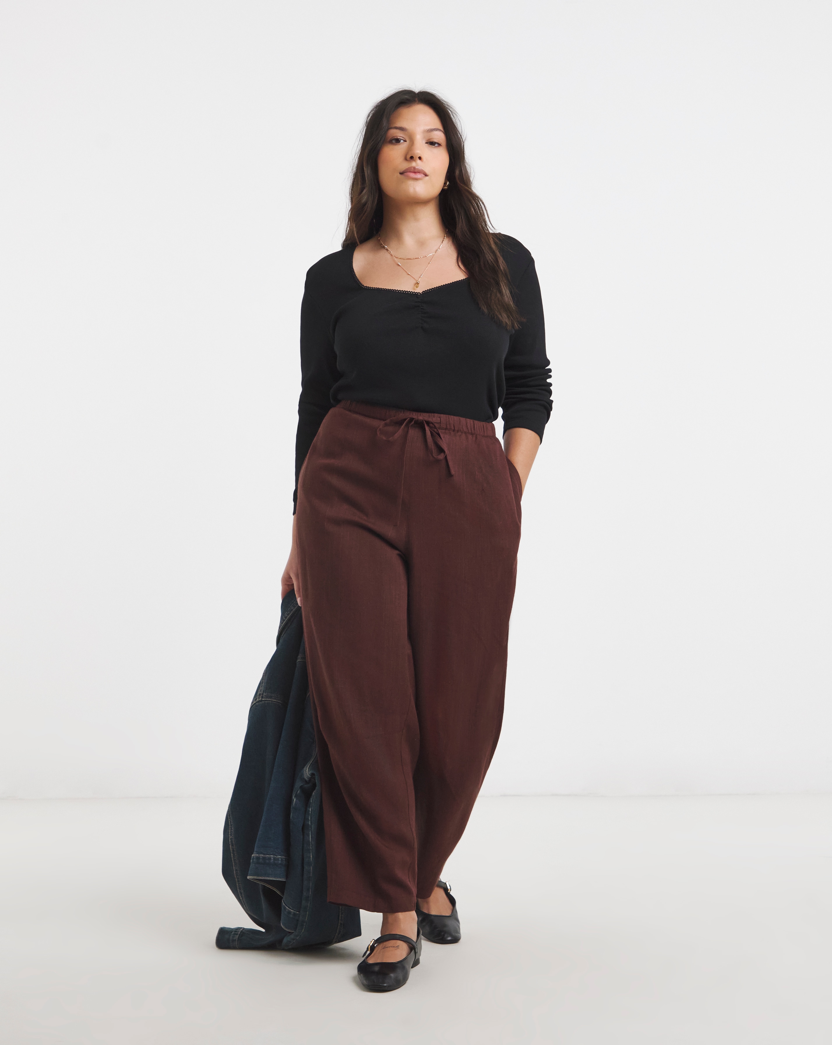 New In - Simply Be Chocolate Linen Barrel Trouser