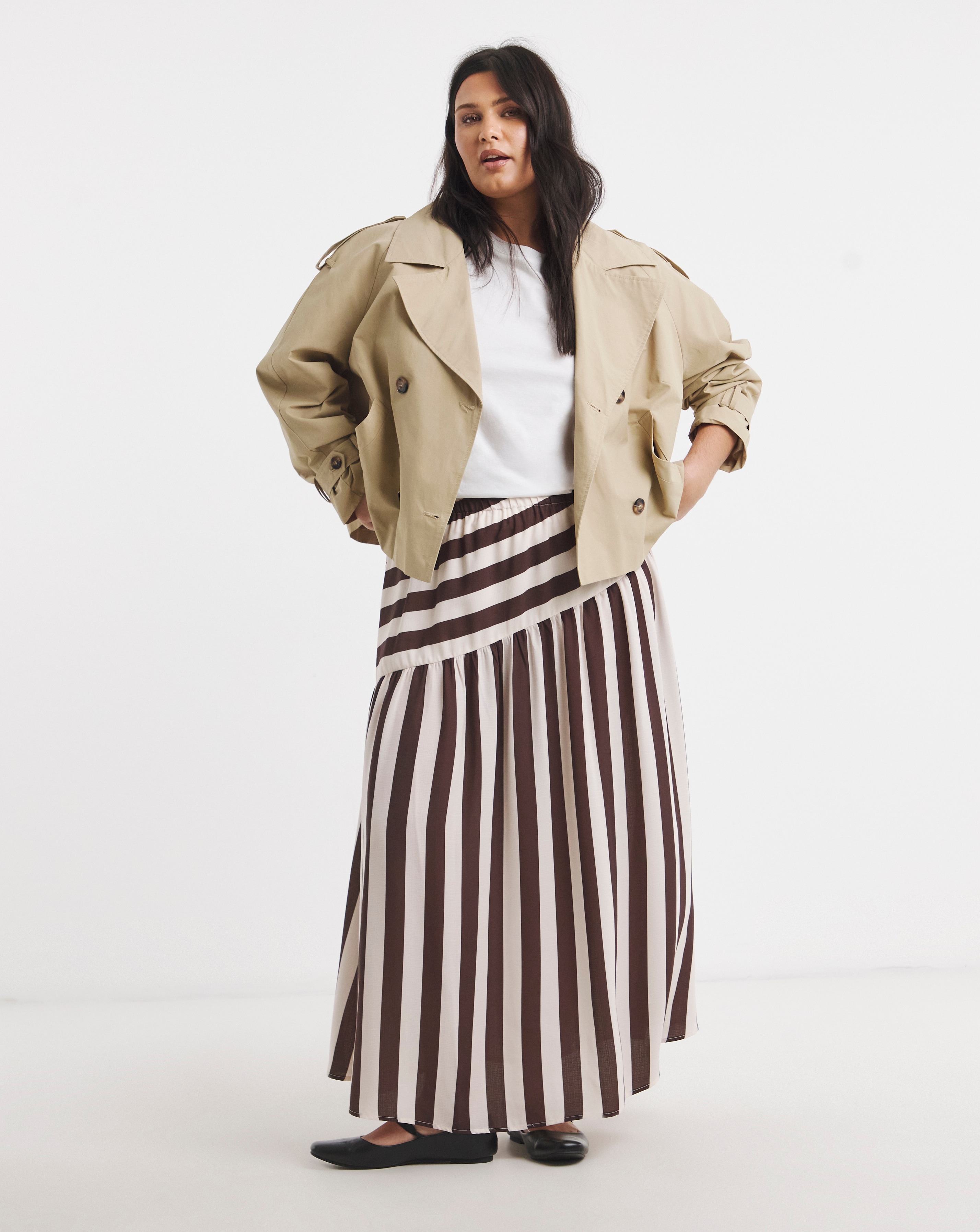 New In - Chocolate Stripe Asymmetric Skirt