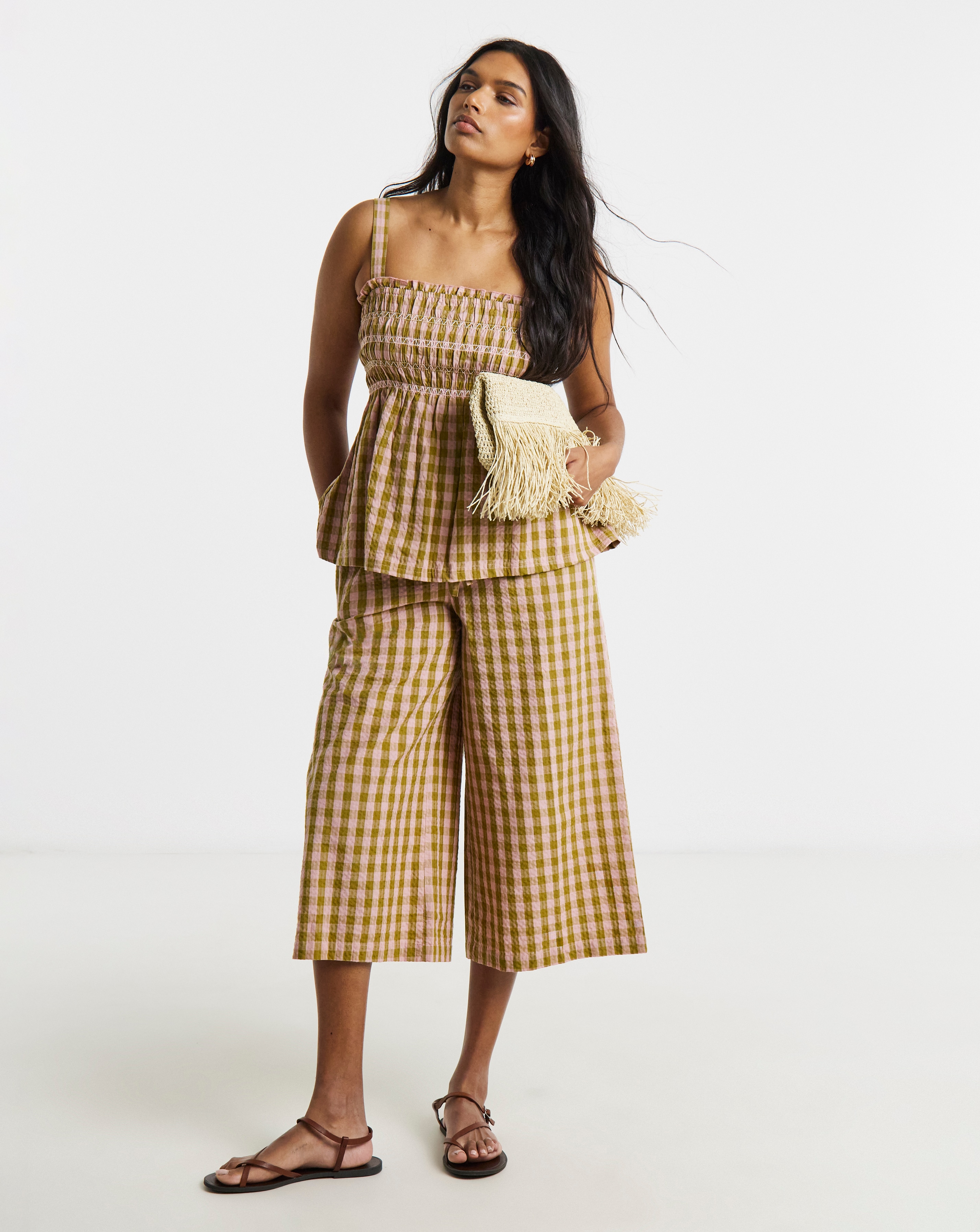 New In - Brown and Pink Gingham Cullottes