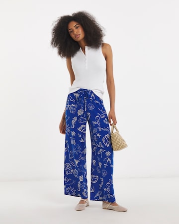 Shell Print Wide Leg Crinkle Trouser