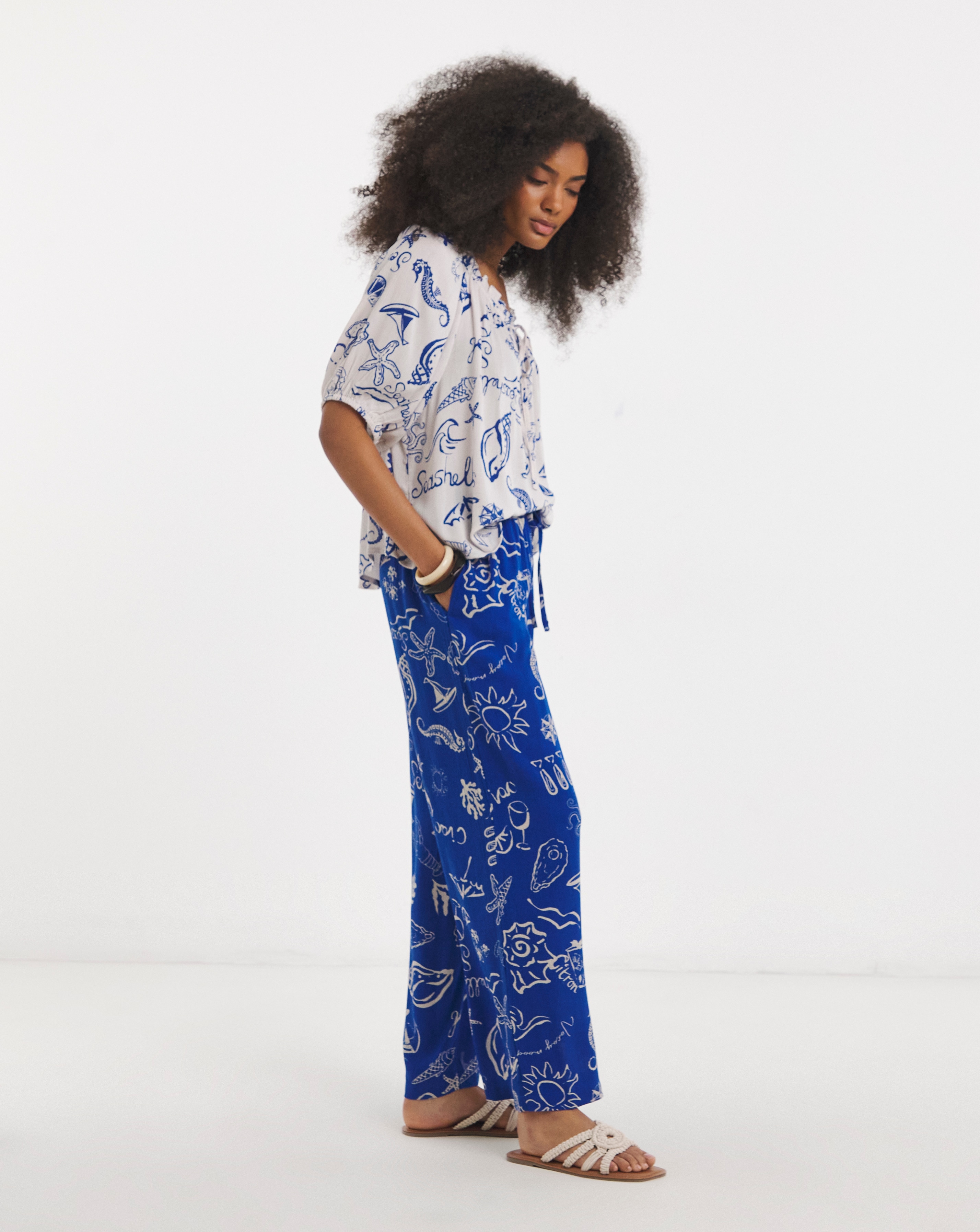 New In - Shell Print Wide Leg Crinkle Trouser