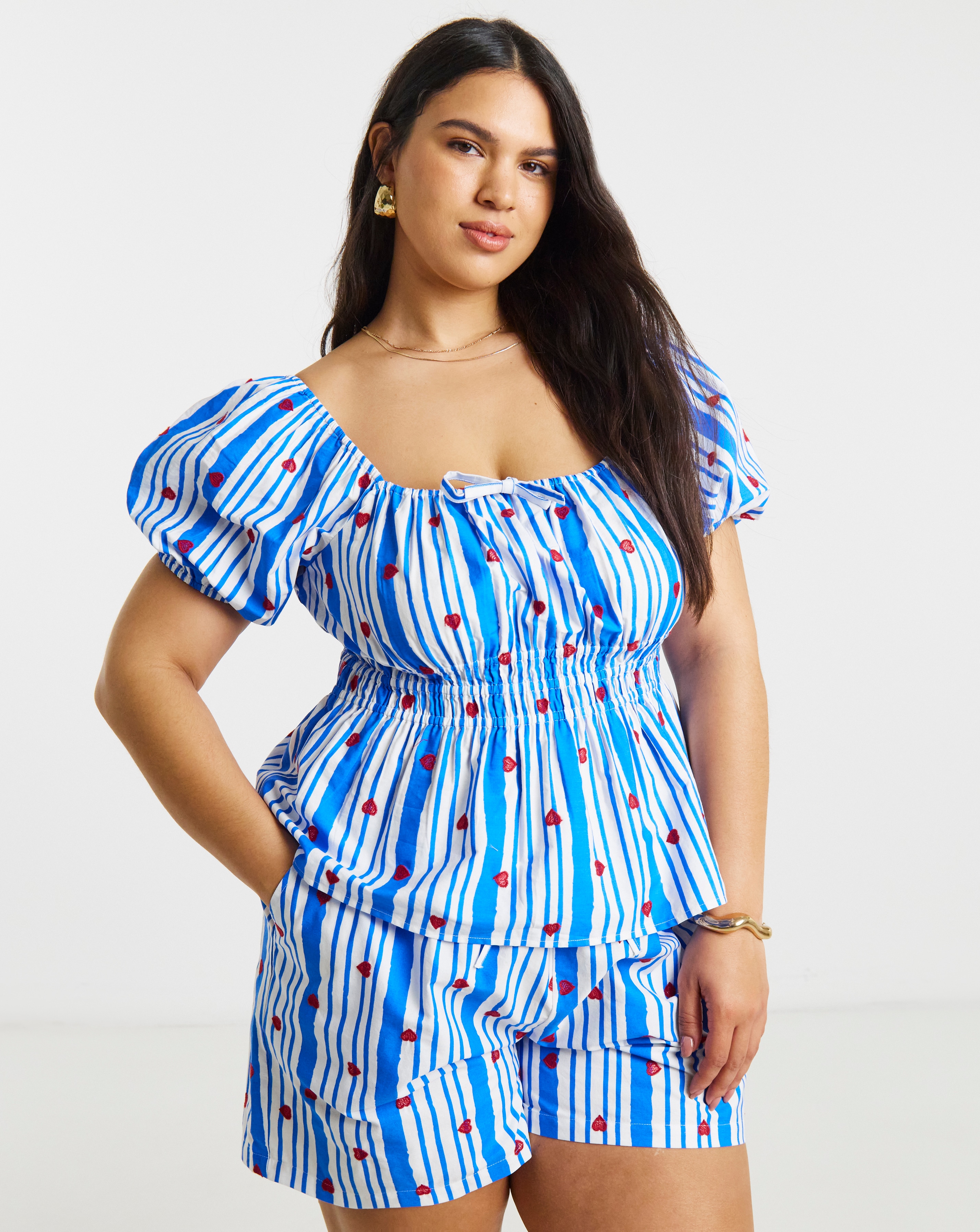 New In - Blue Stripe Embroidered Short