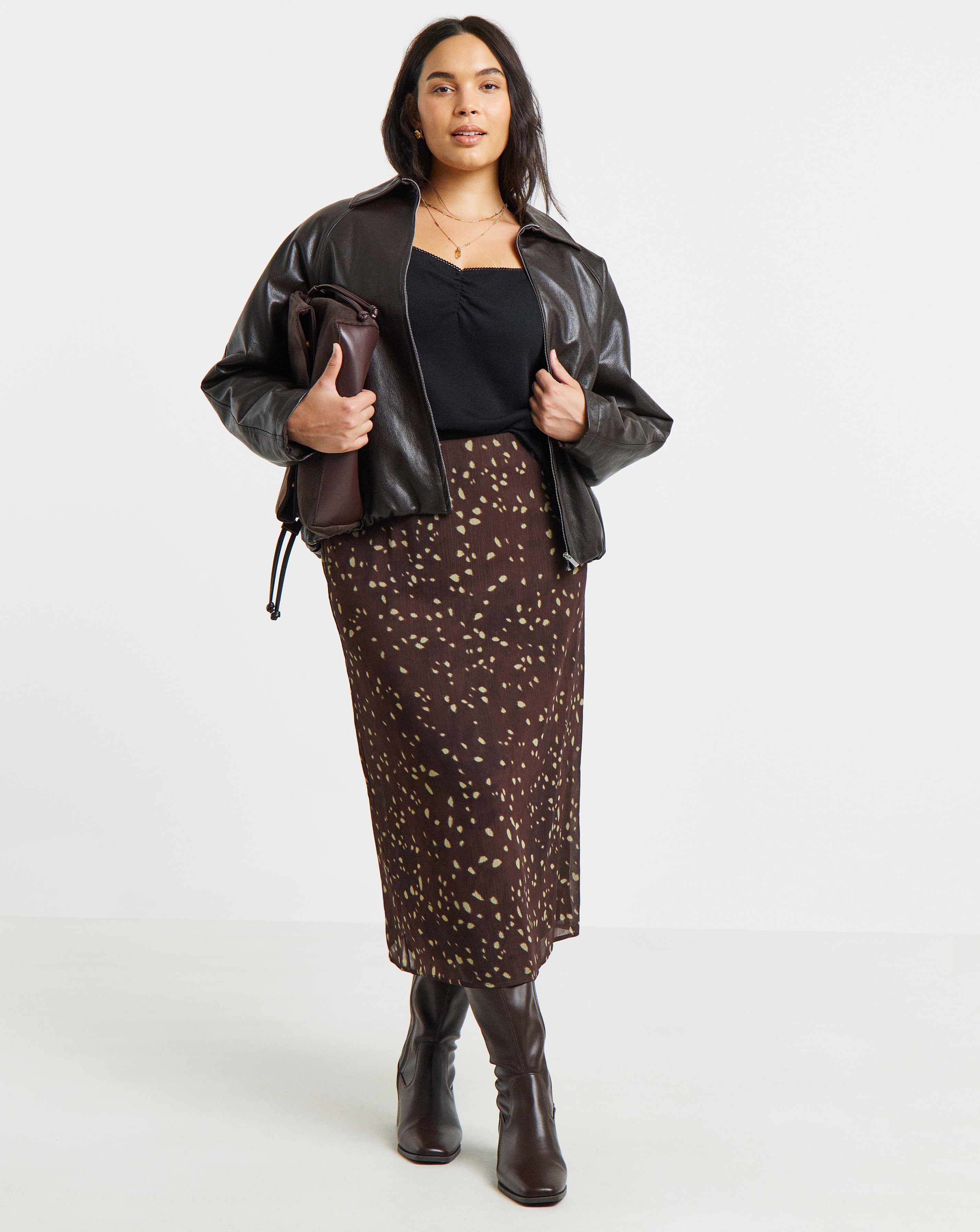 New In - Simply Be Deer Print Chiffon Maxi Skirt