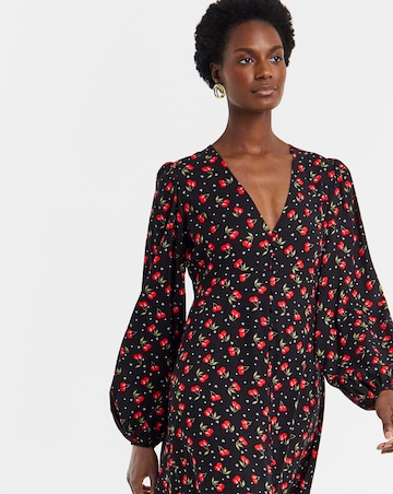 Cherry Print Button Through Tea Dress
