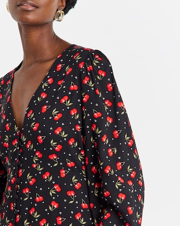 Cherry Print Button Through Tea Dress