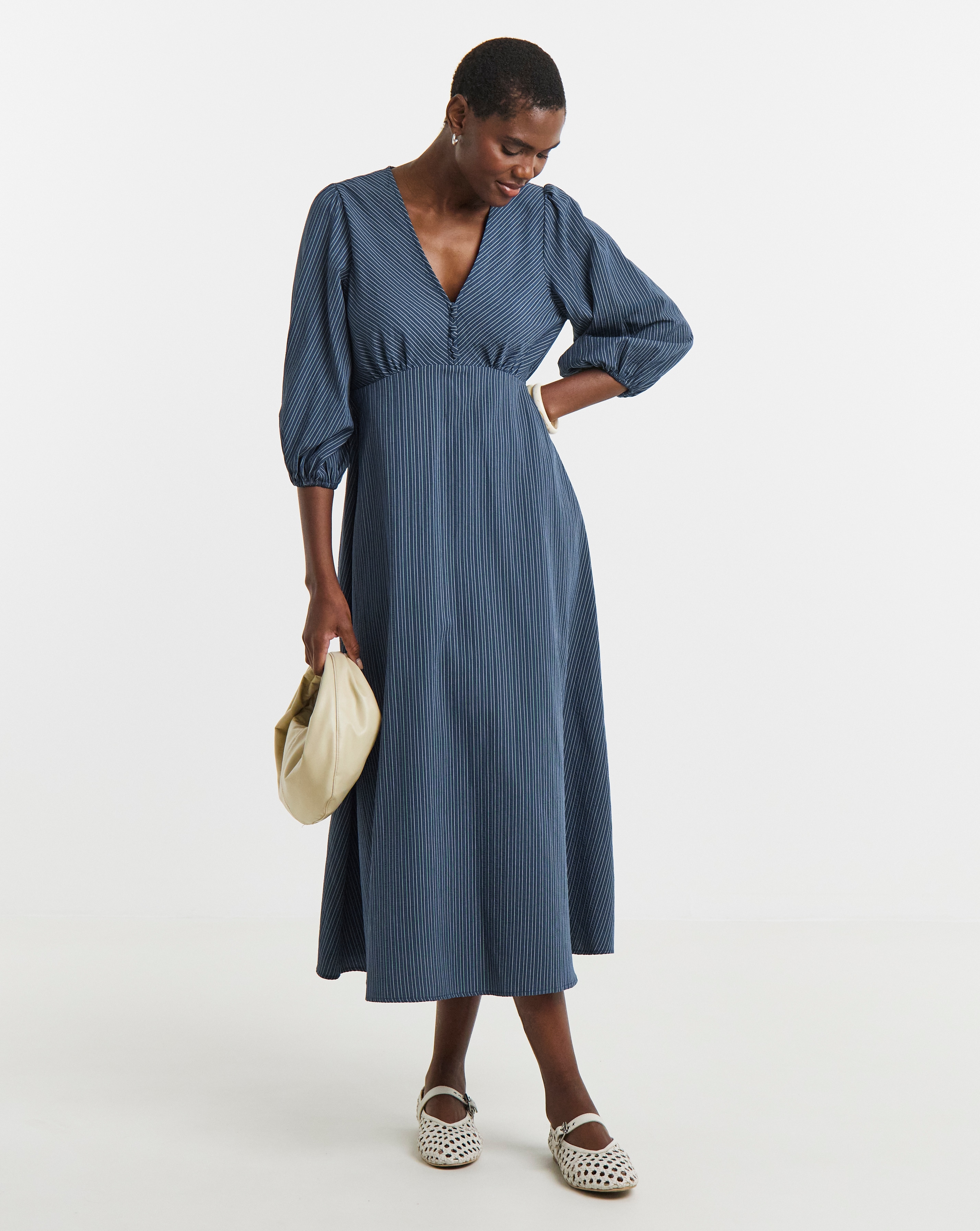 New In - Stripe Button Detail Tea Dress