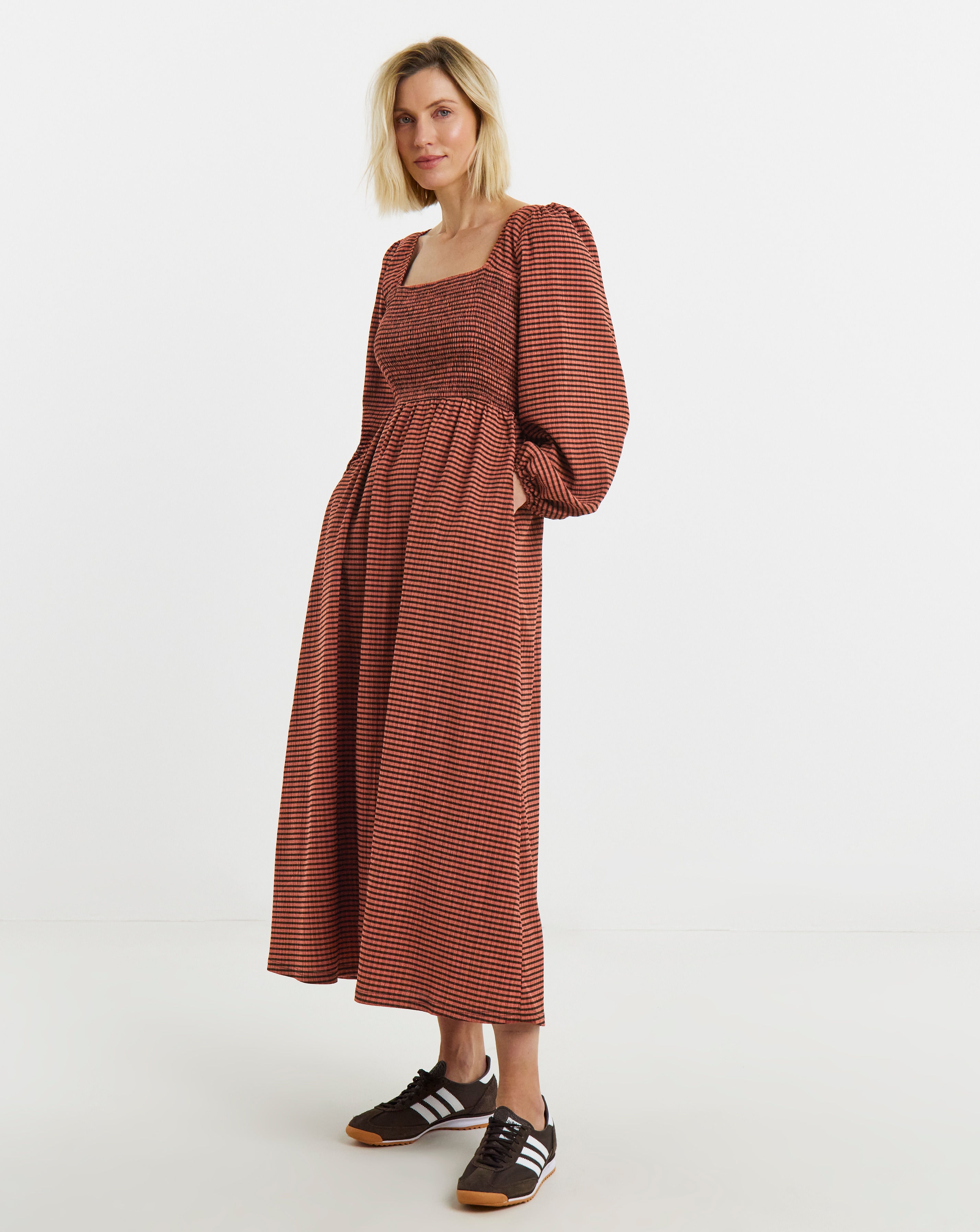 New In - Textured Jersey Shirred Dress
