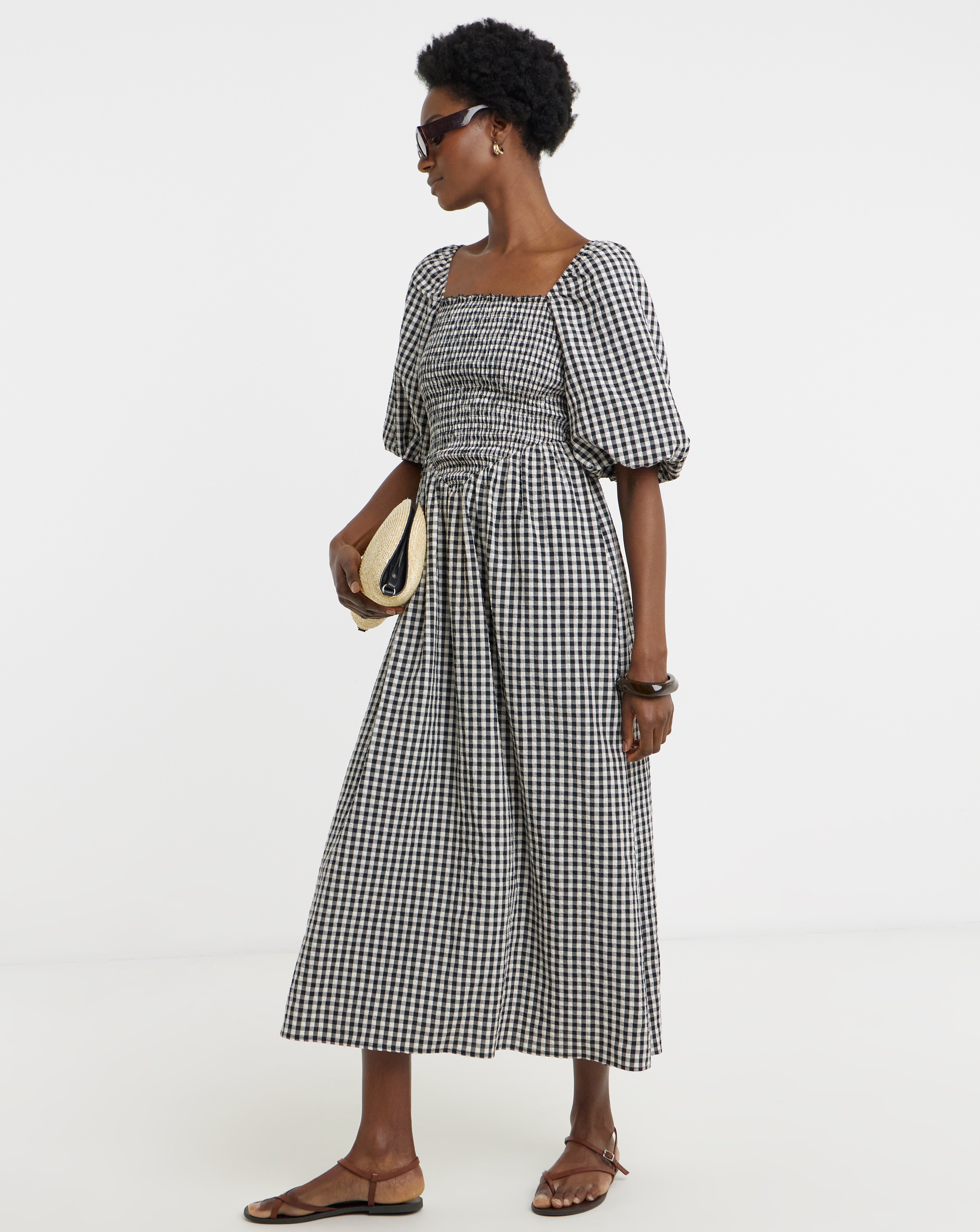 New In - Check Shirred Dress