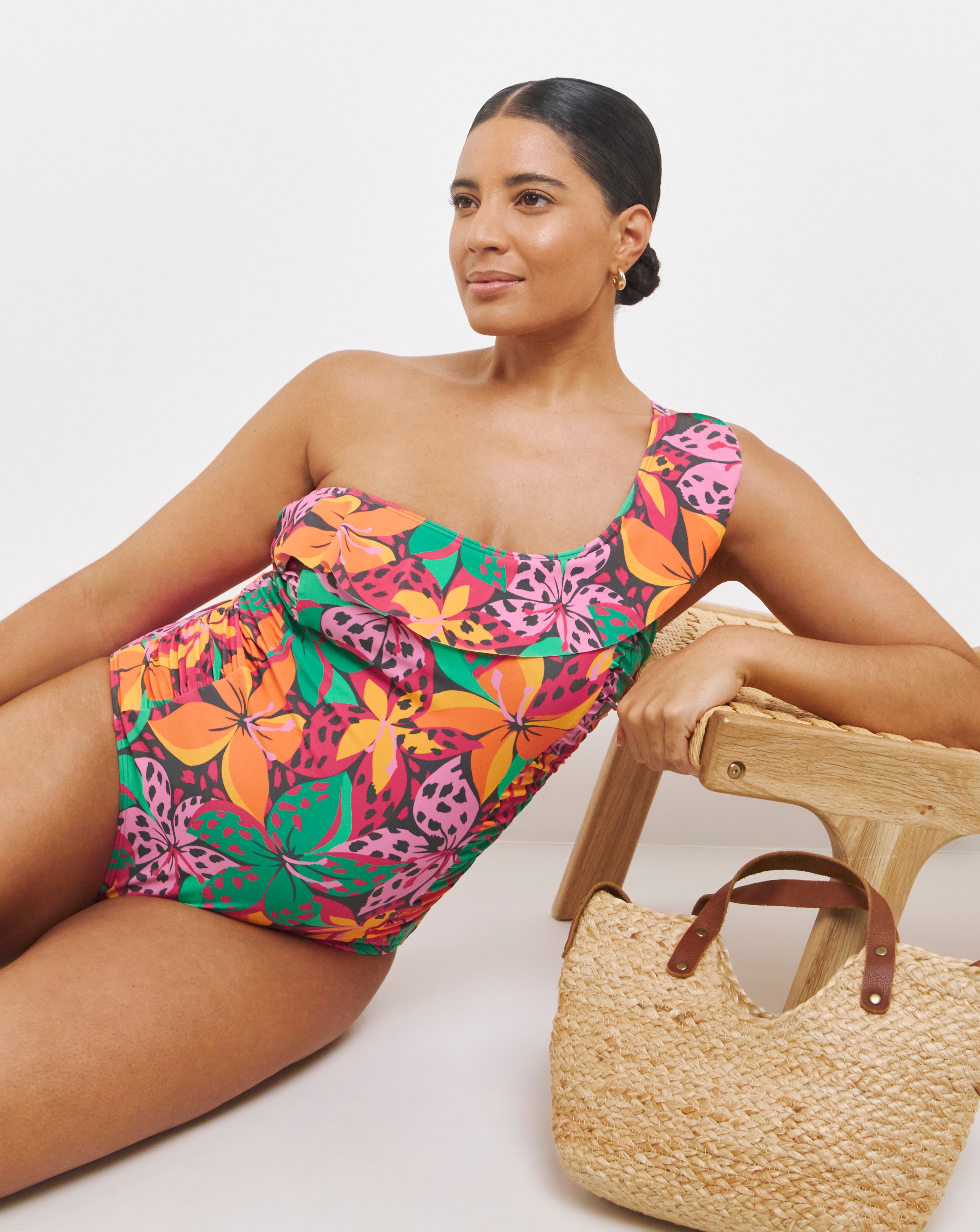 Simply Be One Shoulder Swimsuit - Floral print - Size 24 - Women's
