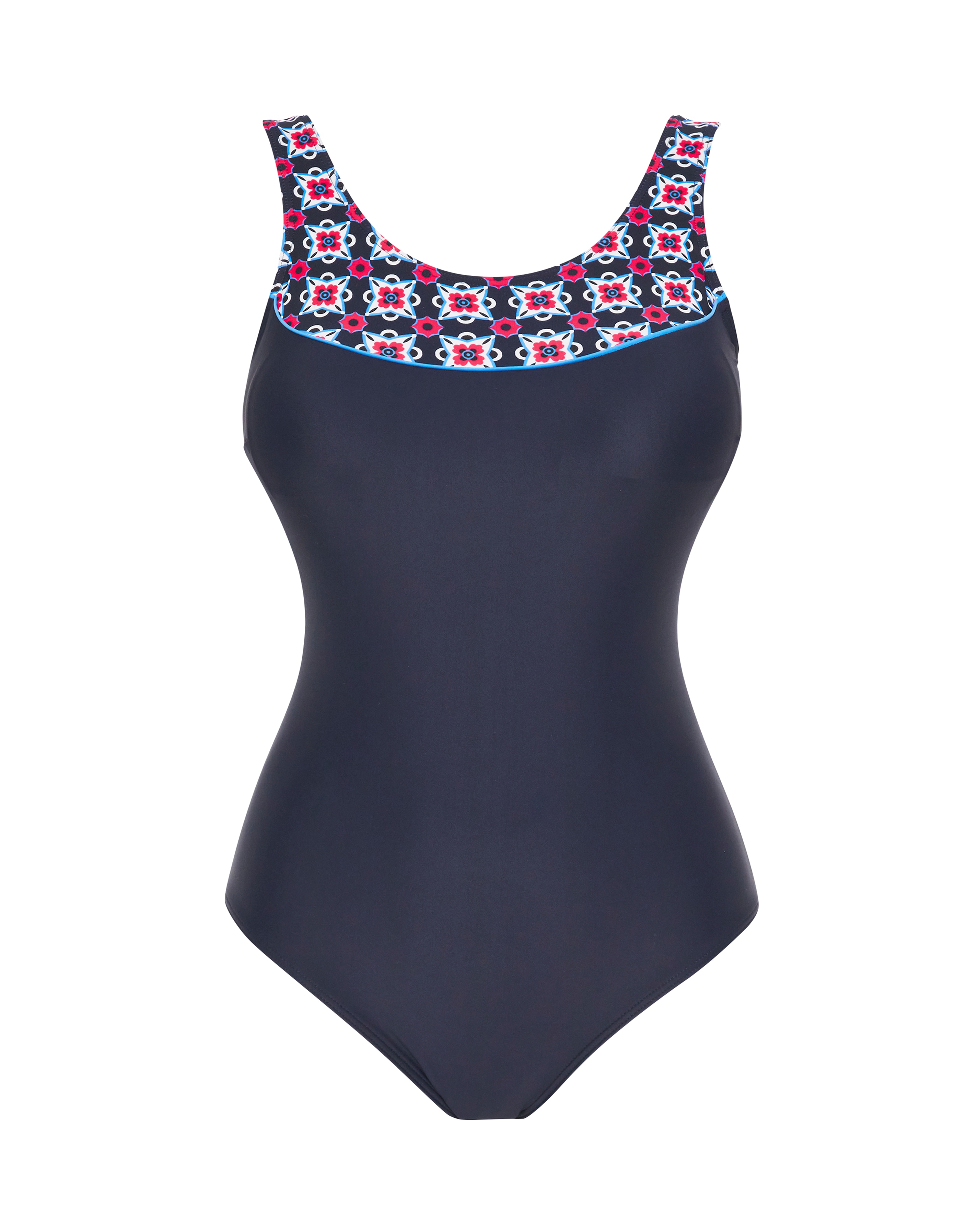 Sports Scoop Neck Swimsuit - Tile print - Size 10 - Women's