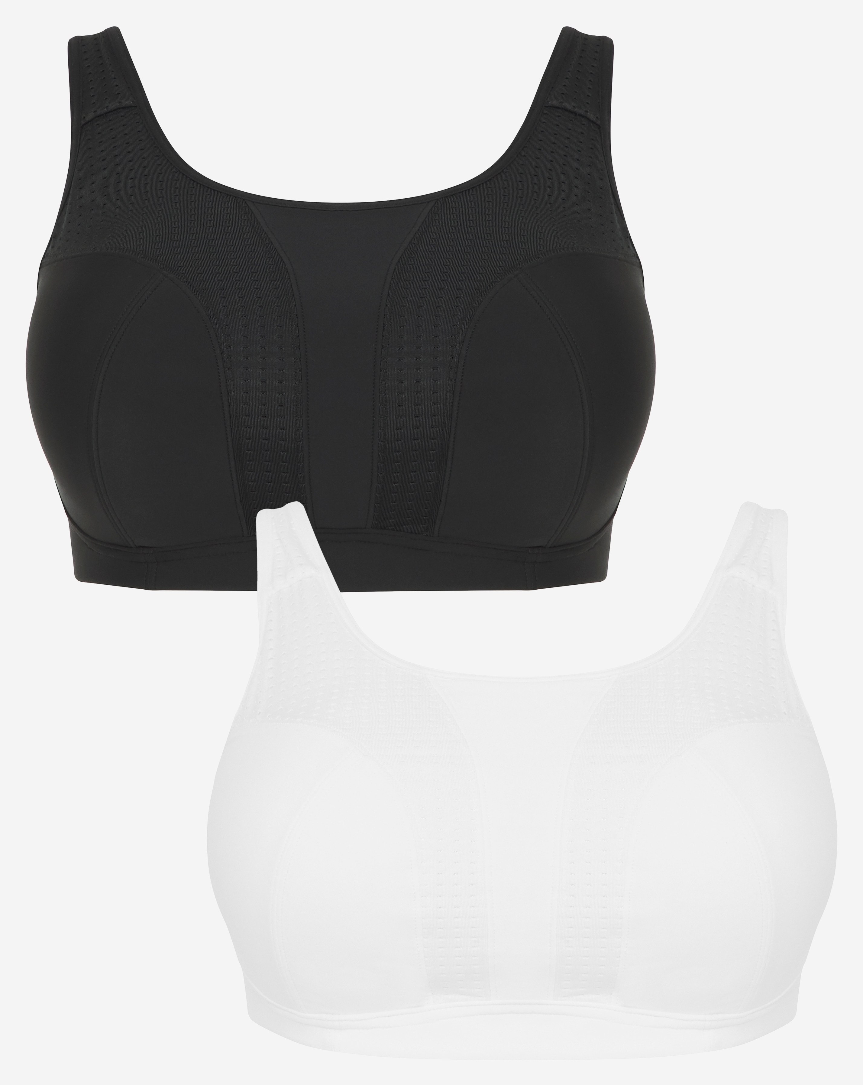 Pretty Secrets Plus Size 2 Pack Firm Control Sports Bras In Black/white | UK Size 42B Women's