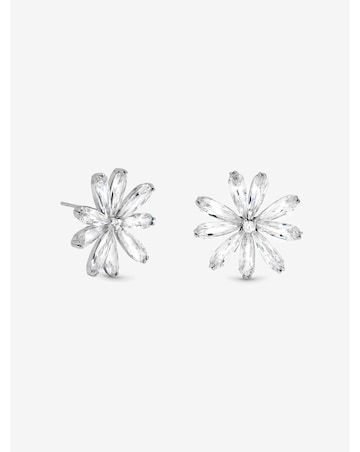 Jon Richard Rhodium Plated Cubic Zirconia Flower Stud Earrings