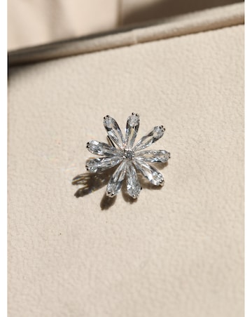 Jon Richard Rhodium Plated Cubic Zirconia Flower Stud Earrings