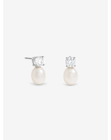Jon Richard Rhodium Plated Crystal and Fresh Water Pearl Drop Earrings