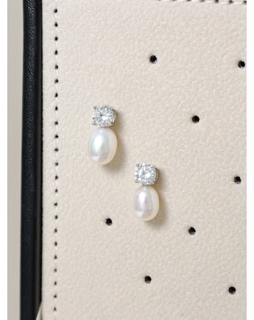 Jon Richard Rhodium Plated Crystal and Fresh Water Pearl Drop Earrings