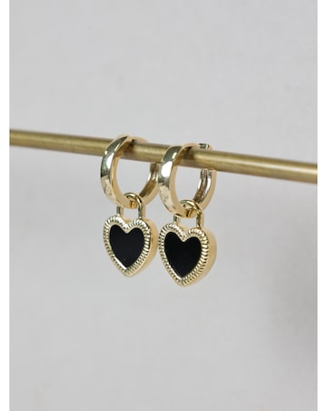 Jon Richard Gold Plated and Jet Enamel Heart Hoop Earrings