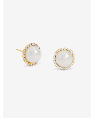 Jon Richard Gold Plated Cubic Zirconia and Pearl Stud Earrings