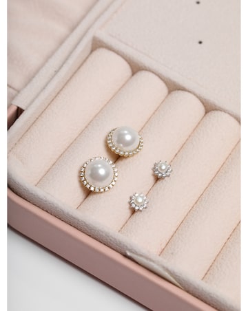 Jon Richard Gold Plated Cubic Zirconia and Pearl Stud Earrings