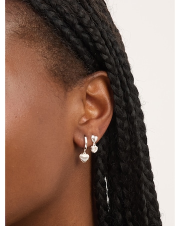 Simply Silver Sterling Silver 925 Polished Ridged Puff Heart Hoop Earrings