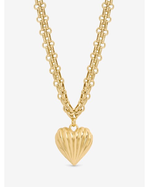 Gold Ridged Heart Chunky Short Pendant