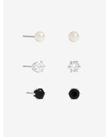 Mood Pearl, Crystal & Jet Stud Earrings - Pack of 3