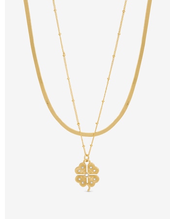 Mood Gold Polished & Crystal Clover Double Row Pendant