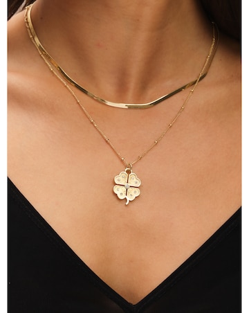 Mood Gold Polished & Crystal Clover Double Row Pendant
