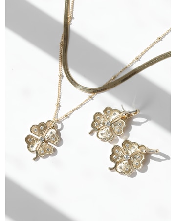 Mood Gold Polished & Crystal Clover Double Row Pendant