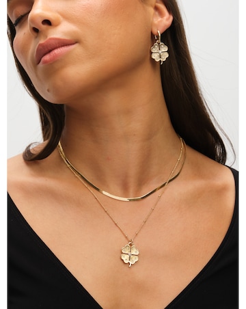 Mood Gold Polished & Crystal Clover Double Row Pendant
