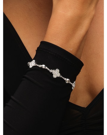 Mood Silver Crystal & Mother of Pearl Clover Spacer Bracelet