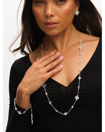Mood Silver Crystal & Mother of Pearl Clover Spacer Bracelet