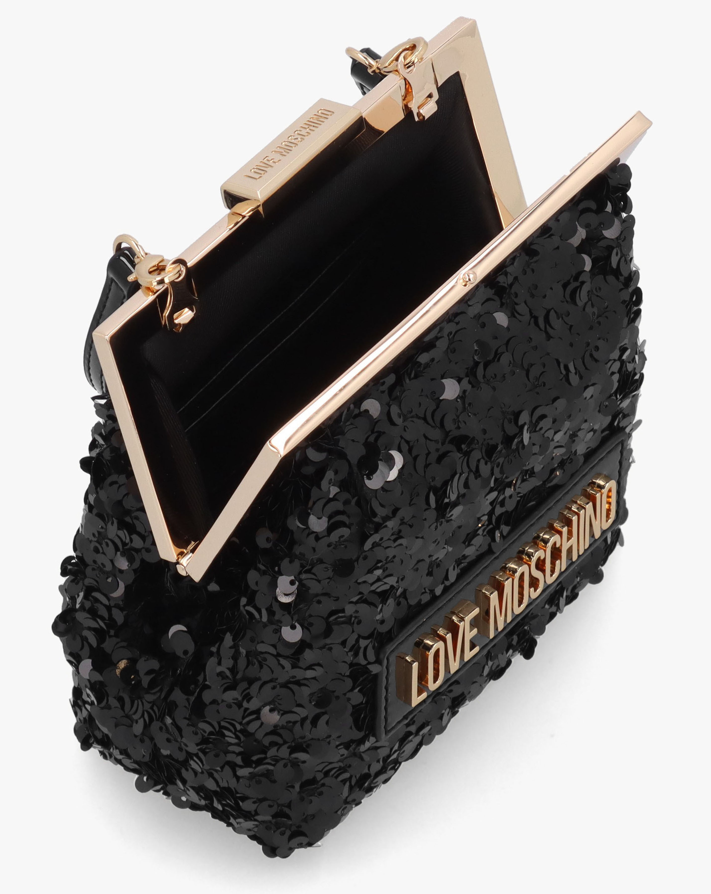 Love Moschino Black Sequin Frame Evening Bag | Simply Be