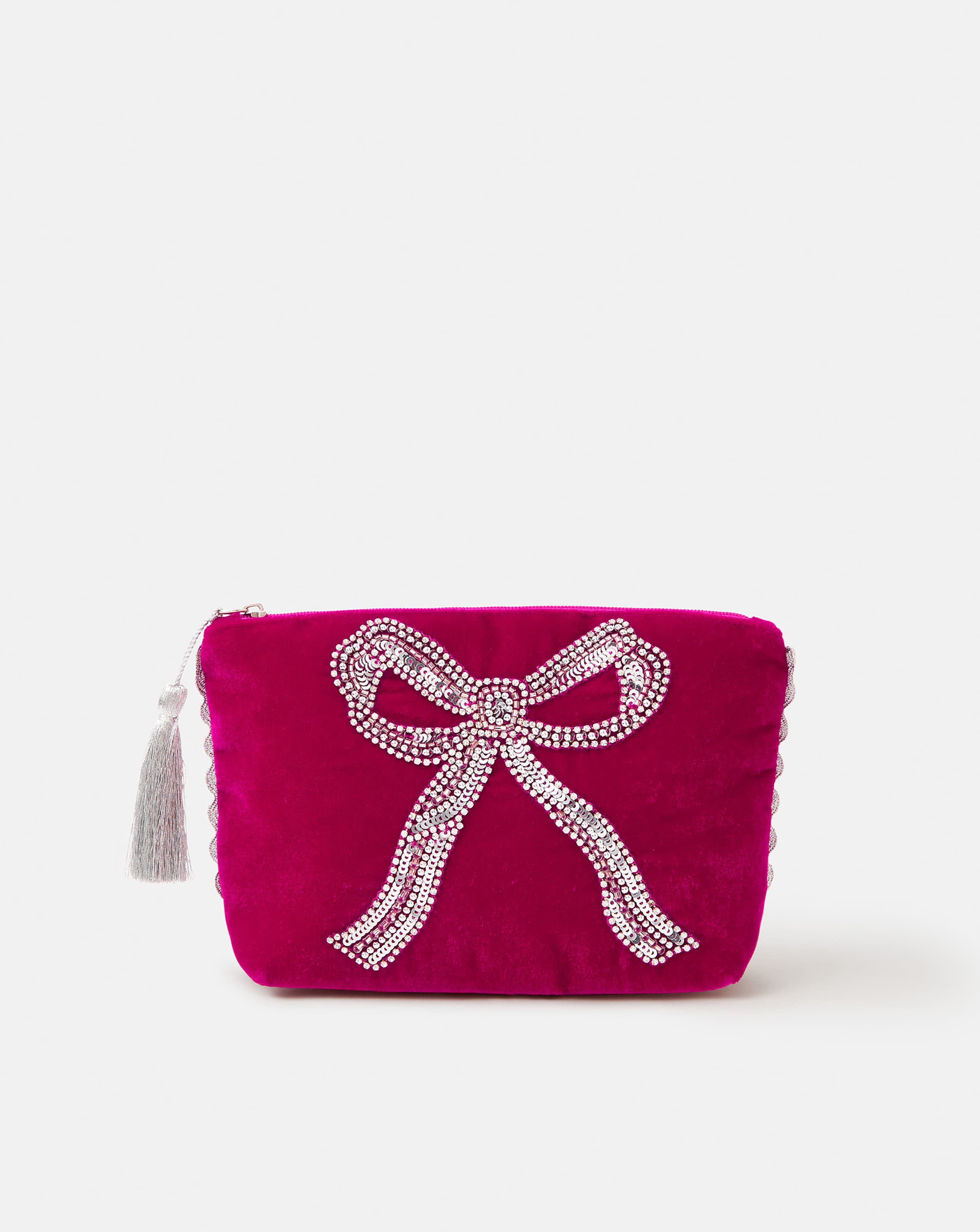 New In - Accessorize Sequin Bow Velvet Pouch