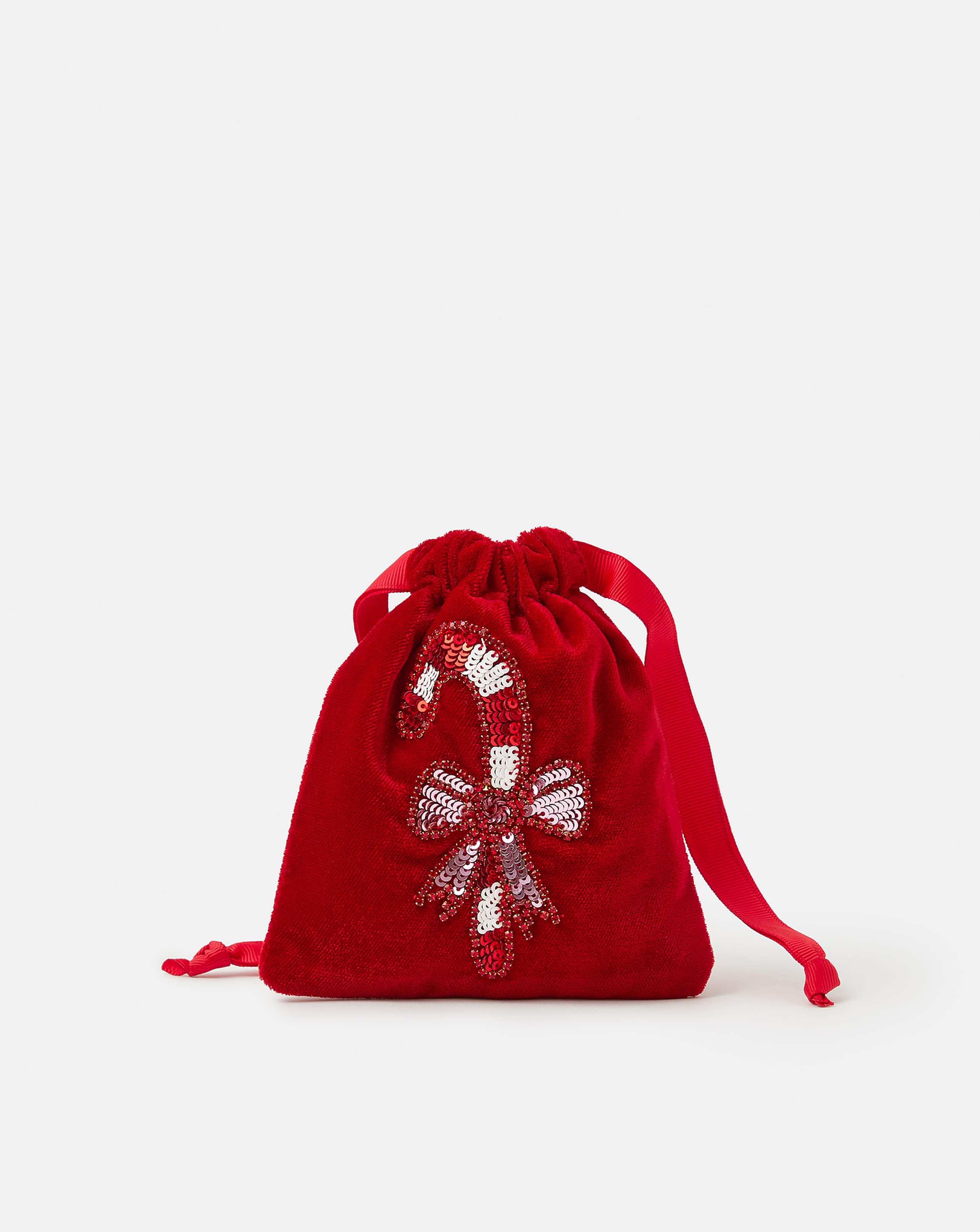 New In - Accessorize Candy Cane Velvet Pouch