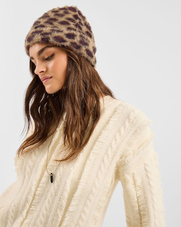 Accessorize Fuzzy Leopard Print Beanie Hat