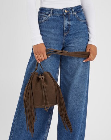 Accessorize Suede Fringe Bucket Bag
