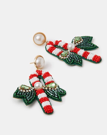 Accessorize Beaded Candy Cane Stud Earrings