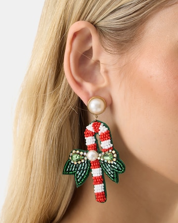 Accessorize Beaded Candy Cane Stud Earrings