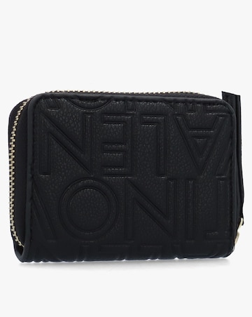 Valentino Bags Pansy Debossed Logo Black Zip Around Purse