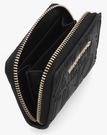 Valentino Bags Pansy Debossed Logo Black Zip Around Purse