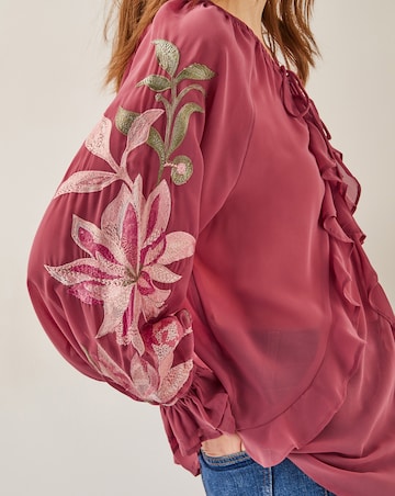 Monsoon Natalia Embroidered Ruffle Blouse
