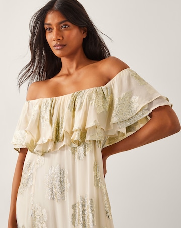 Monsoon Lyra Metallic Ruffle Maxi Dress