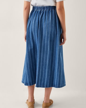 Monsoon Ottilie Stripe Denim Midi Skirt