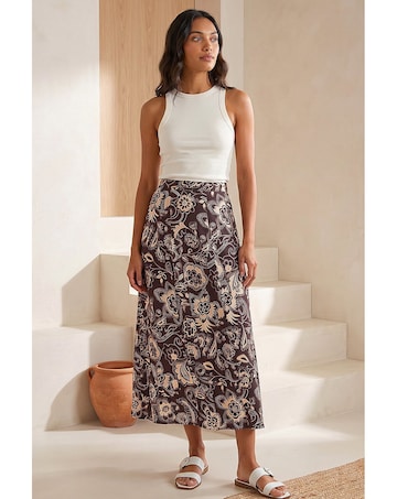 Roman Paisley Swirl Print Midi Skirt