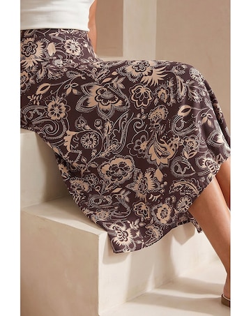 Roman Paisley Swirl Print Midi Skirt