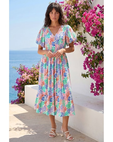 Roman Abstract Print Button Midi Dress