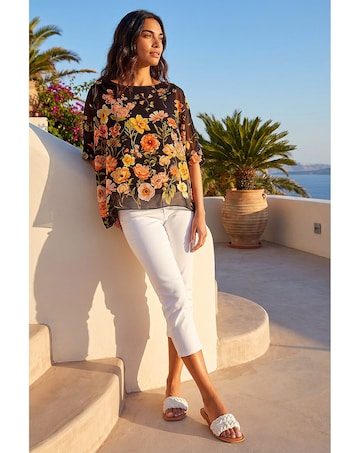 Roman Floral Print Sequin Tunic Top
