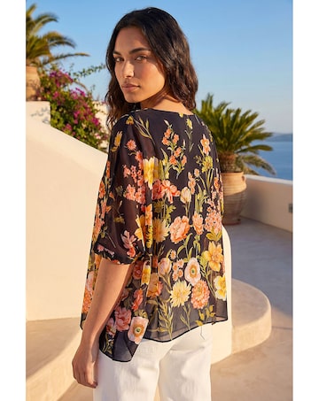 Roman Floral Print Sequin Tunic Top
